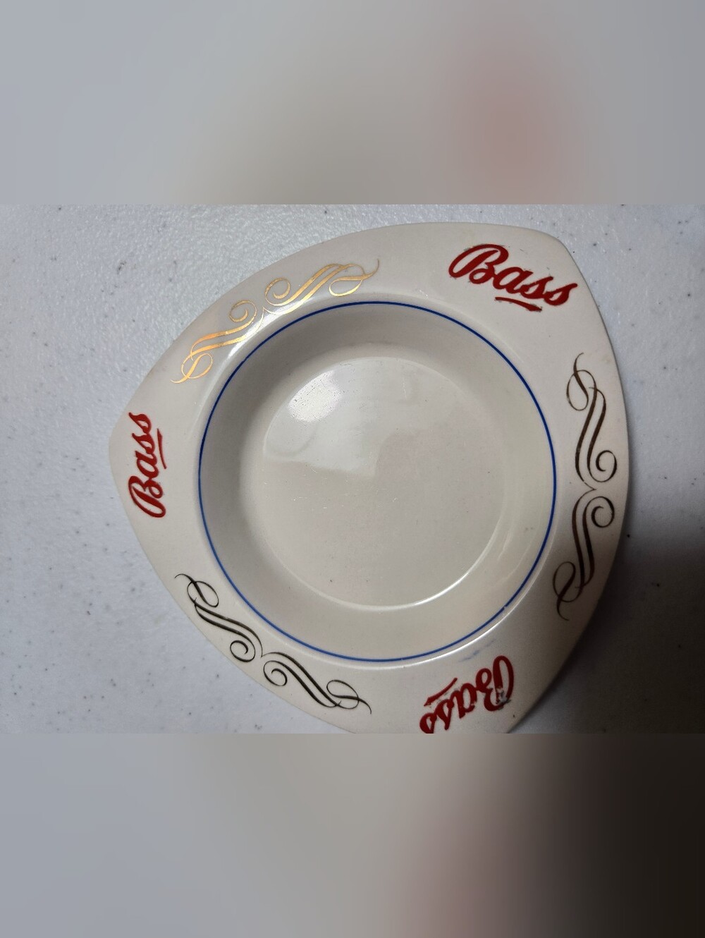 Bass Ale Beer Ceramic Ashtray Made In England Rare Triangle Design. Good Cond.